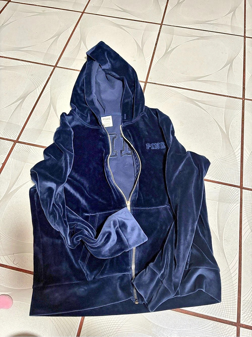 Victoria secret pink blue Velour Zip Hoodie Size small